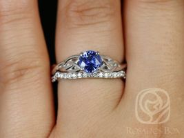 1.04ct Ready to Ship Cassidy 14kt White Gold Ceylon Blue Sapphire Diamond Celtic Knot Solitaire Bridal Set