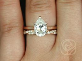 2ct Skinny Jane 10x7mm & Twyla 14kt Moissanite Diamond Cathedral Pear Solitaire Bridal Set