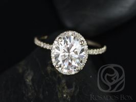 Federella 10x8mm 14kt Gold Oval Moissanite and Diamond Halo Engagement Ring
