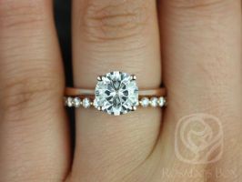 2ct Skinny Flora 8mm & Petite Naomi 14kt Moissanite and Diamonds Round Solitaire Bridal Set by Rosados Box 