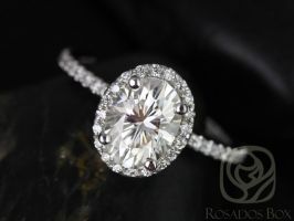 Federella 8x6mm 14kt Gold Oval Moissanite and Diamond Halo Engagement Ring