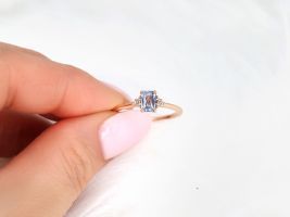 0.64ct Ready to Ship Jada 14kt Rose Gold Cornflower Blue Sapphire Diamonds Emerald Cluster Ring by Rosados Box