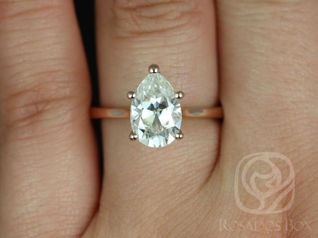 2ct Ready to Ship Skinny Jane 10x7mm 14kt Rose Gold Forever One Moissanite Pear Solitaire Ring