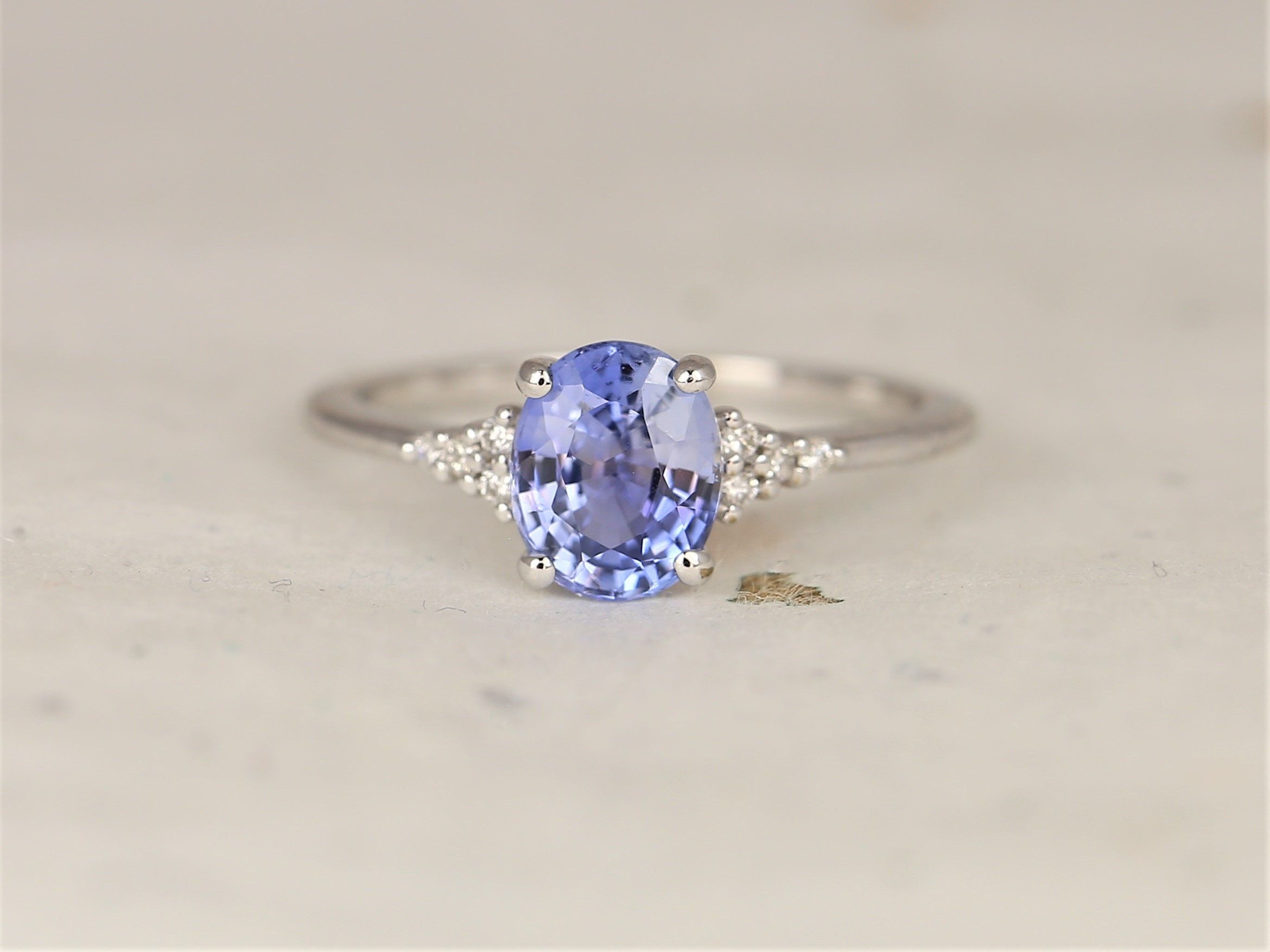 1.70ct Ready to Ship Maddy 14kt White Gold Cornflower Lavender Sapphire Diamond Dainty Oval Cluster Ring,Rosados Box