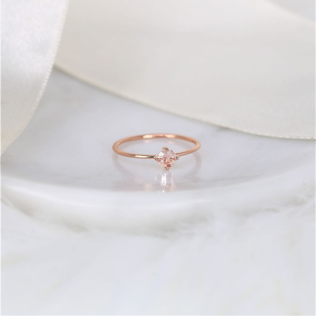 0.29ct Ready to Ship Ultra Petite Kiki 14kt Rose Gold Peach Champagne Sapphire Dainty Kite Stacking Ring,Pinky Ring,Rosados Box