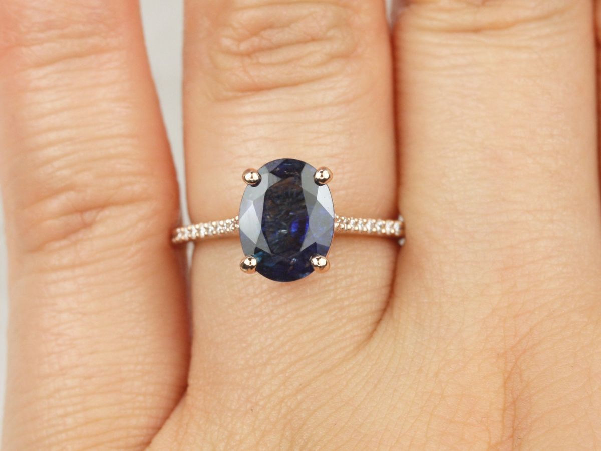 2.65ct Ready to Ship Blake 14kt Rose Gold Hidden Galaxy Deep Blue Sapphire Dainty Oval Solitaire Engagement Ring,Rosados Box