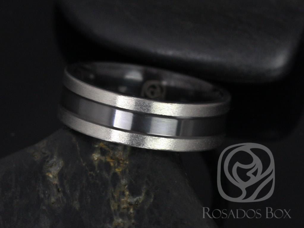 Rosados Box Parker 7mm Matte Black Zirconium Two Toned Grooved Pipe Band