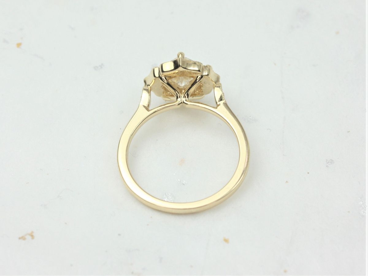 1.30ct Leena 6.5mm 14kt Solid Gold Forever One Moissanite Diamond Art Deco Asscher Kite Halo WITH Milgrain Engagement Ring,Rosados Box