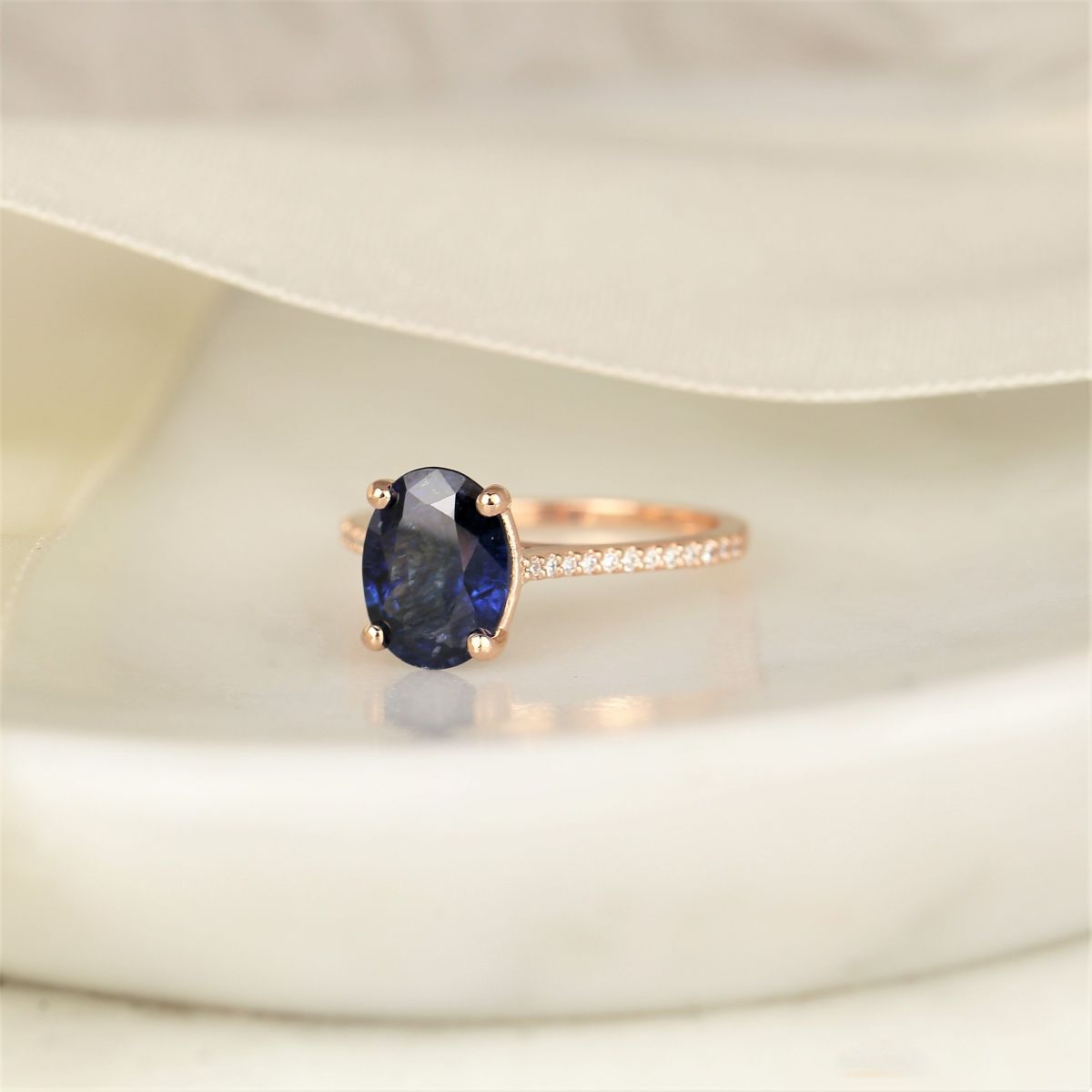 2.65ct Ready to Ship Blake 14kt Rose Gold Hidden Galaxy Deep Blue Sapphire Dainty Oval Solitaire Engagement Ring,Rosados Box