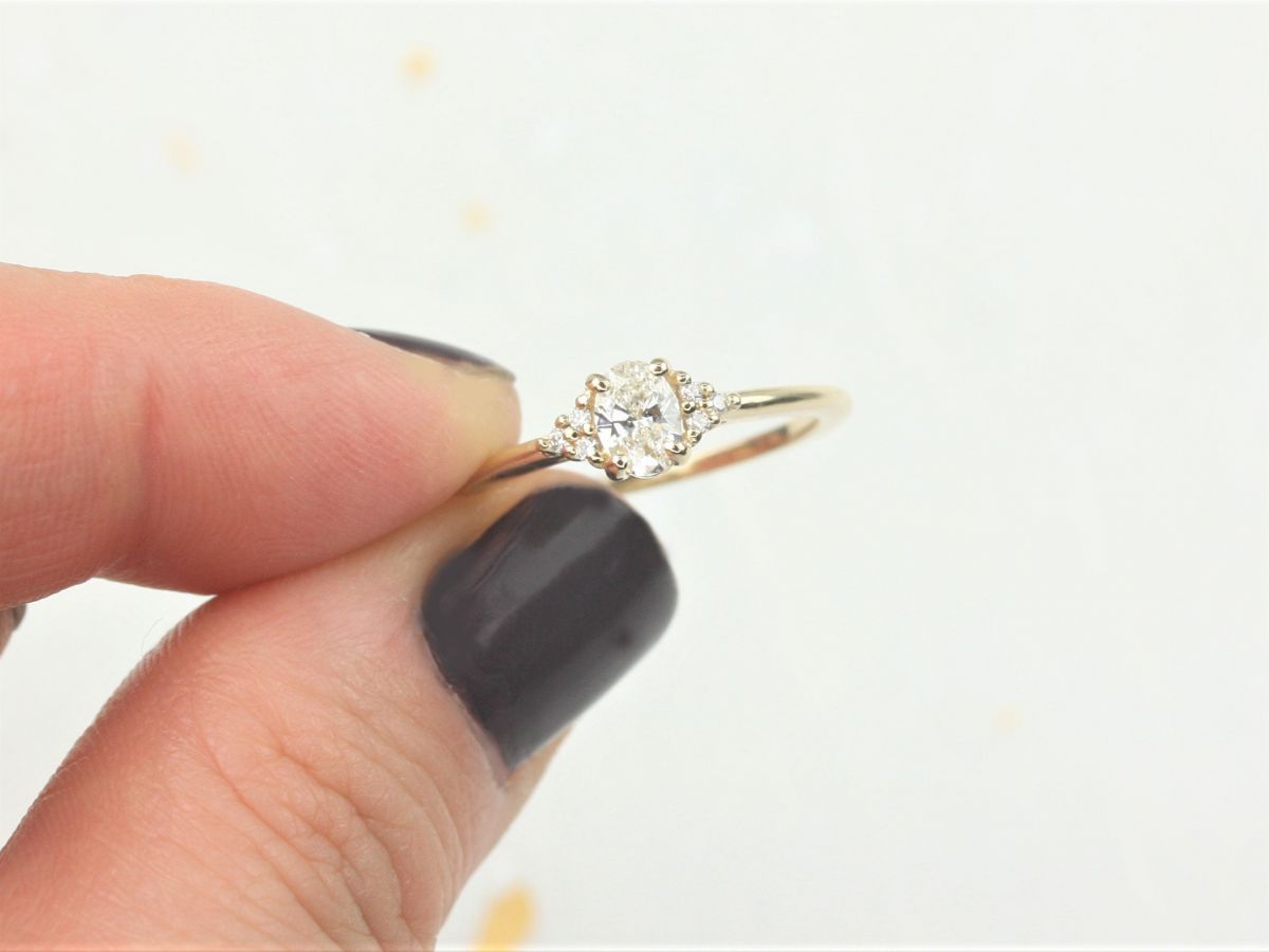 0.30ct Ready to Ship Juniper 14kt Yellow Gold Diamond Art Deco Dainty Oval Cluster 3 Stone Engagement Ring,Rosados Box