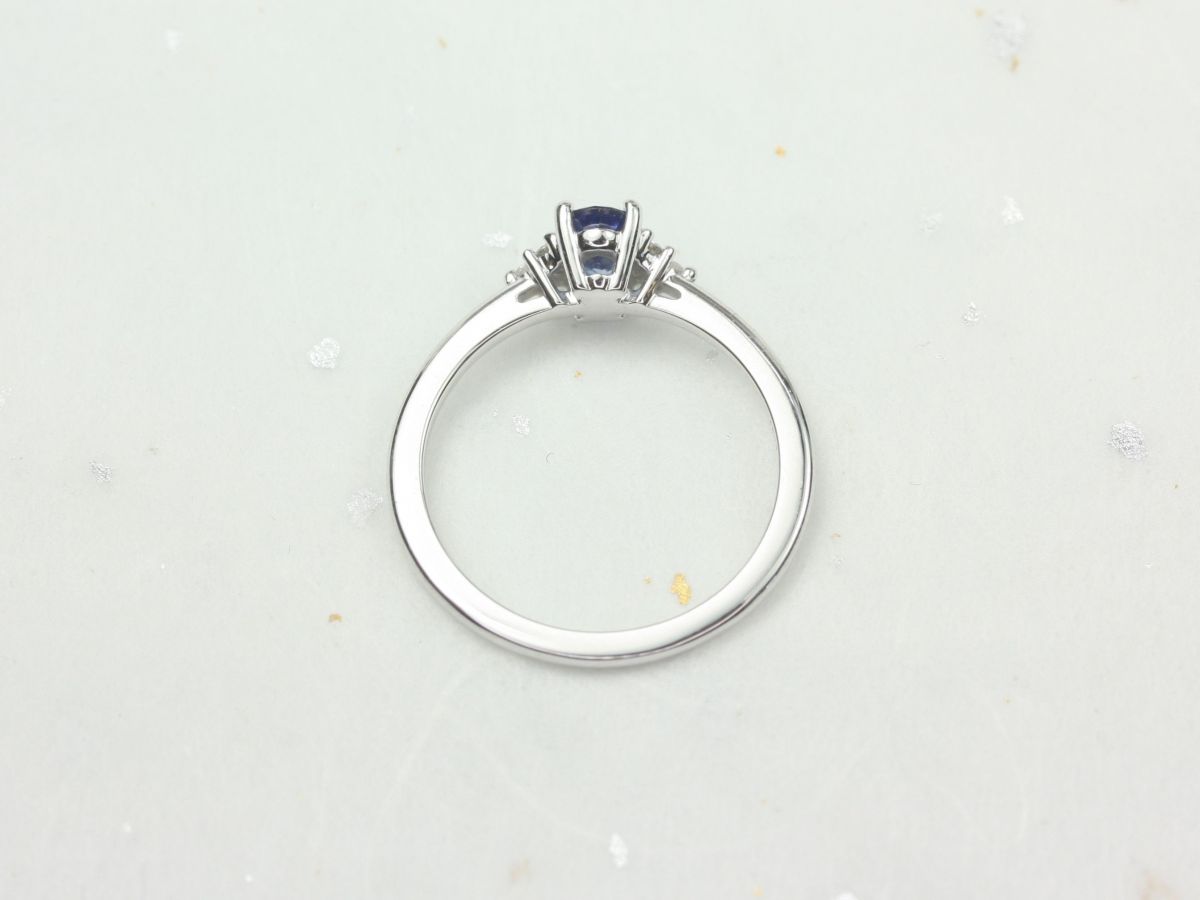 Juniper 6x4mm 14kt Gold Blue Sapphire Diamonds Dainty Oval Cluster 3 Stone Stack Ring,Rosados Box