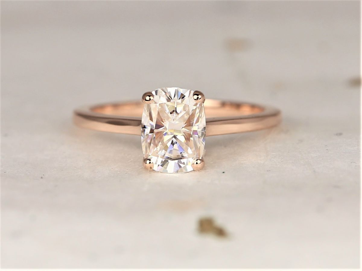 1.50ct Darla 8x6mm 14kt Rose Gold Forever One Moissanite Minimalist Dainty Cathedral Rectangle Cushion Solitaire Engagement Ring,Rosados Box