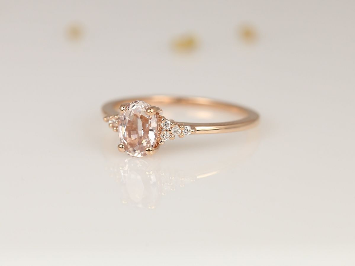 1.18cts Ready to Ship Maddy 14kt Rose Gold Blush Peach Sapphire Diamond Cluster Oval Engagement Ring,Rosados Box