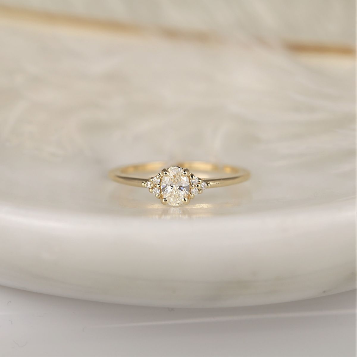 0.30ct Ready to Ship Juniper 14kt Yellow Gold Diamond Art Deco Dainty Oval Cluster 3 Stone Engagement Ring,Rosados Box