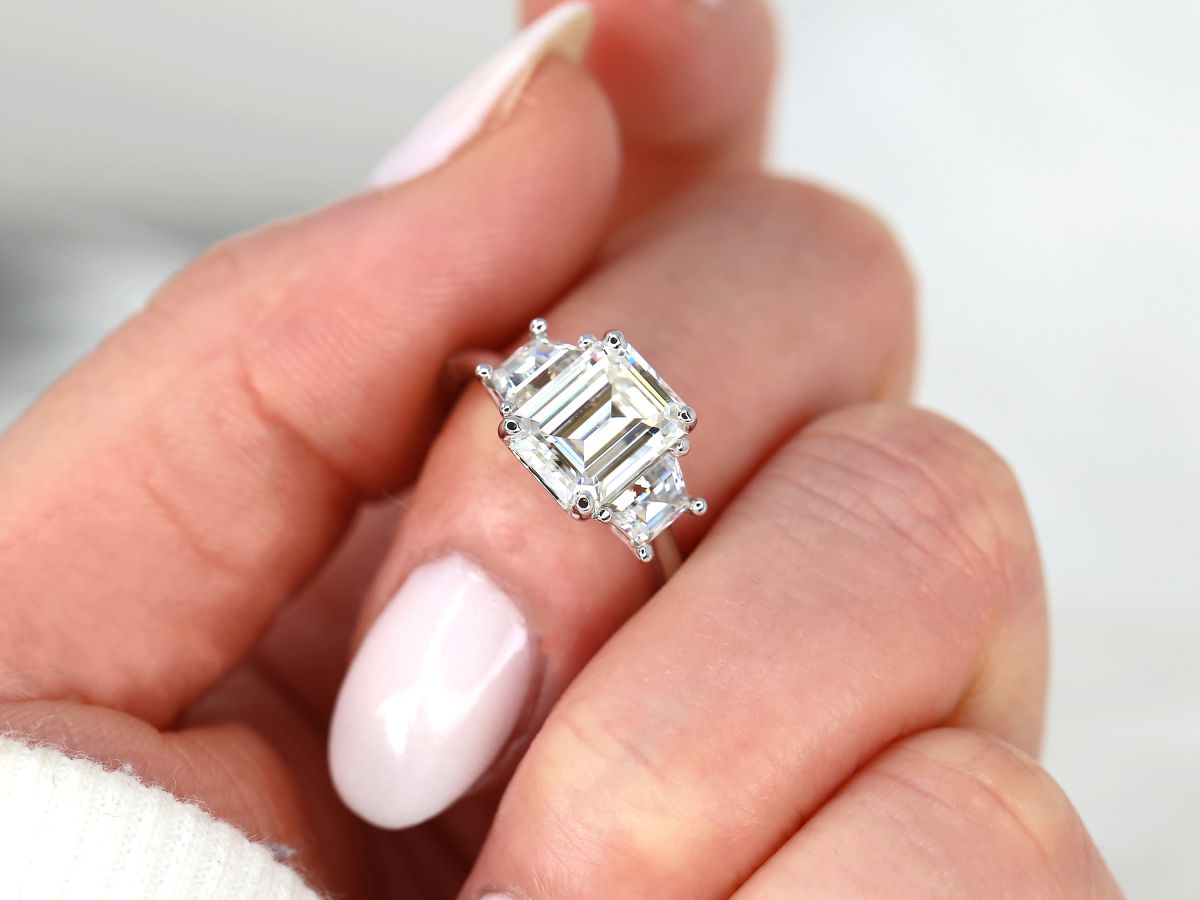 Bling Jewelry 3CT Halo 3 Stone Emerald Cut CZ Engagement Ring CZ .925  Sterling Silver - Walmart.com