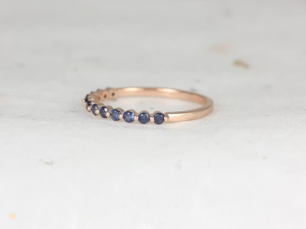 Ready to Ship Petite Naomi 14kt YELLOW Gold BLACK Sapphire Single Prong Floating HALFWAY Eternity Ring by Rosados Box