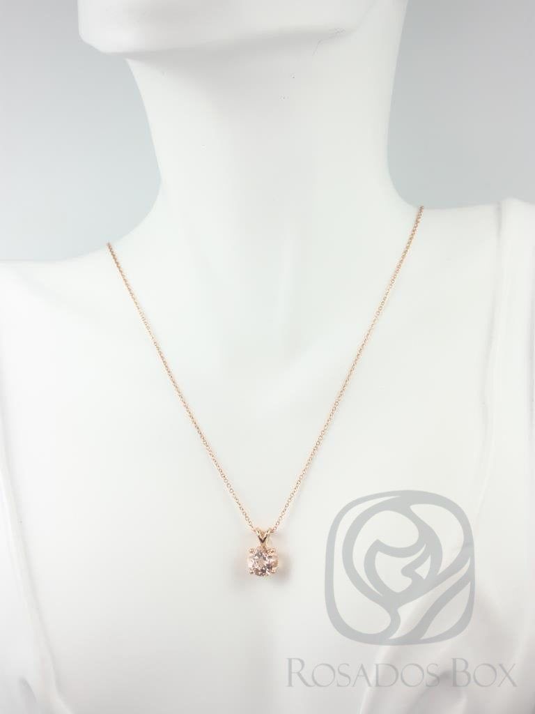 Ready to Ship Rosados Box Donna 8mm 14kt Rose Gold Round Morganite Leaf Gallery Basket Solitaire Necklace