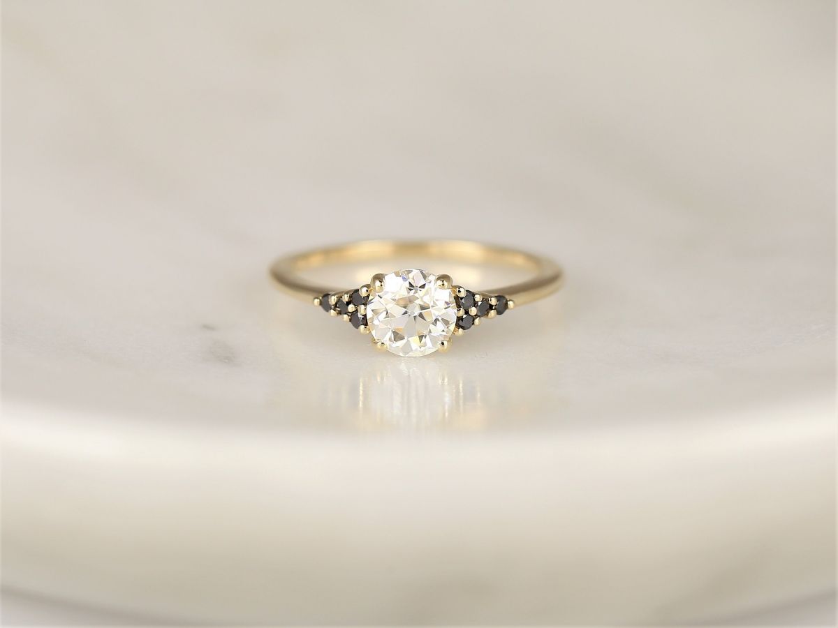 Malia 6mm 14kt Gold OEC FB Moissanite Black Diamond Art Deco Cluster Ring