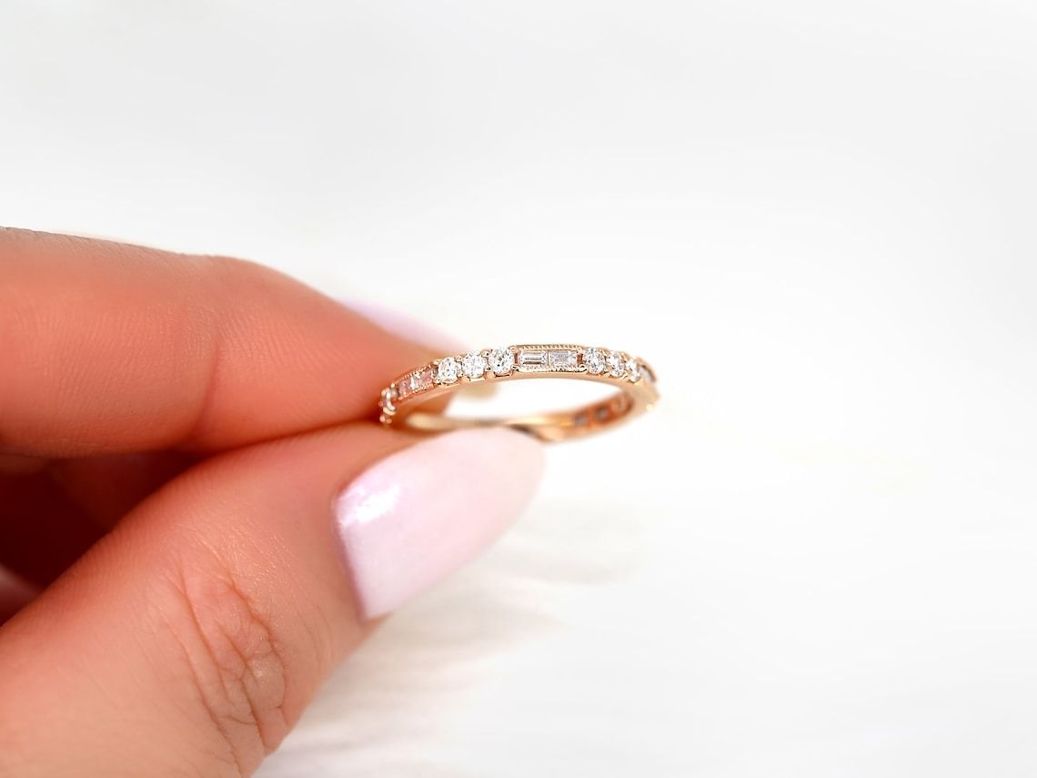 Gabriella 14kt Gold WITH Milgrain Art Deco Diamond ALMOST Eternity Ring