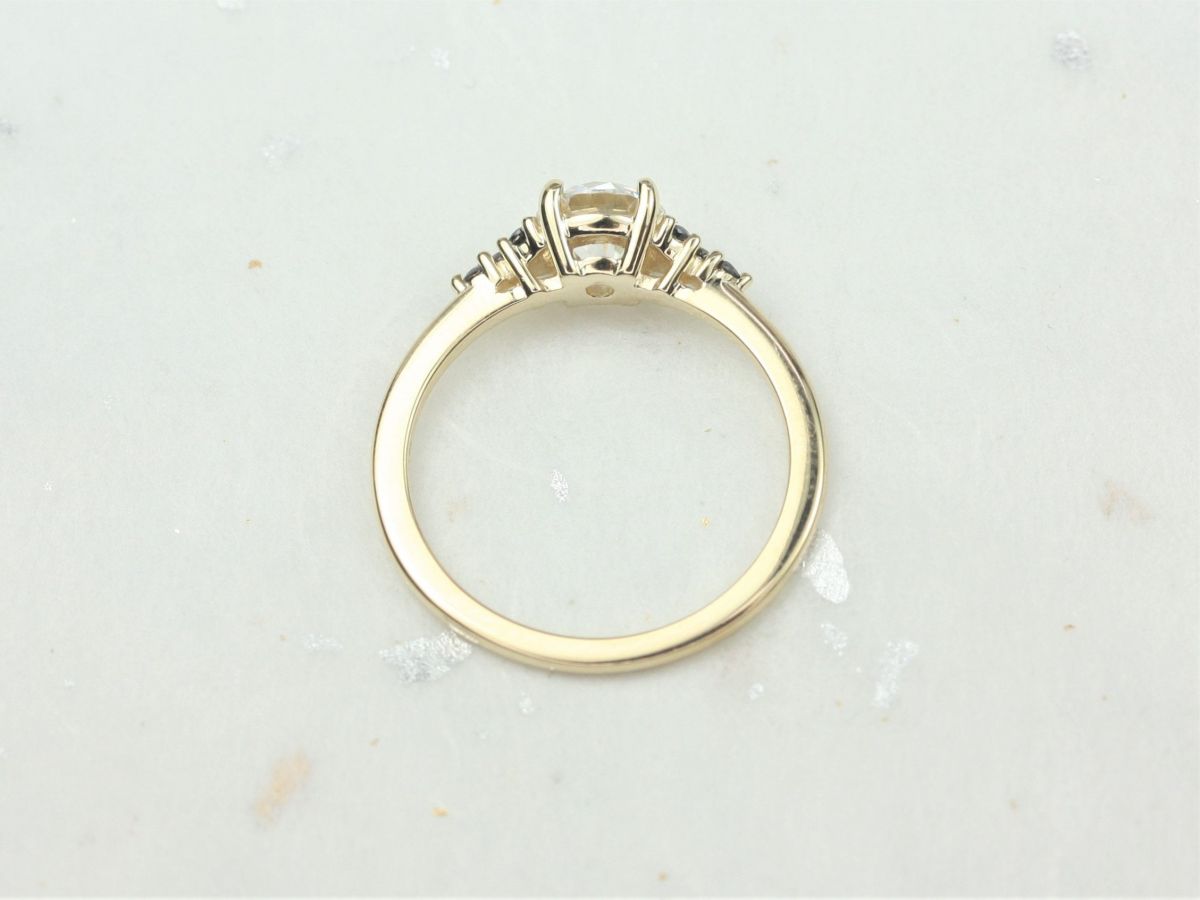 Malia 6mm 14kt Gold OEC FB Moissanite Black Diamond Art Deco Cluster Ring