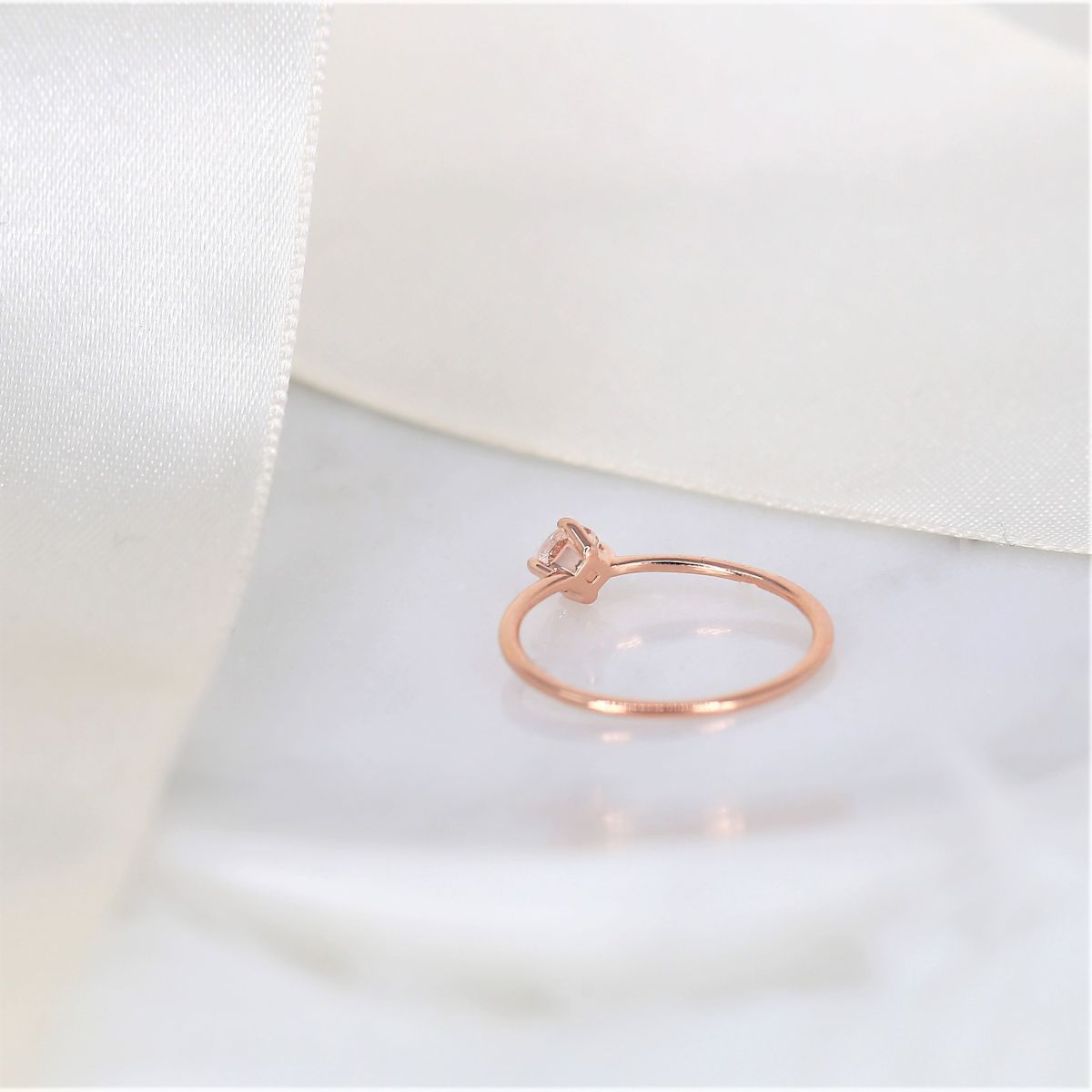0.29ct Ready to Ship Ultra Petite Kiki 14kt Rose Gold Peach Champagne Sapphire Dainty Kite Stacking Ring,Pinky Ring,Rosados Box