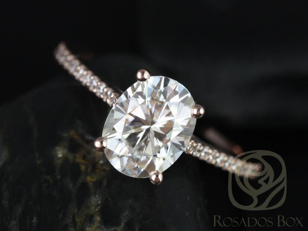 2ct Blake 9x7mm 14kt Moissanite Diamonds Oval Solitaire with Accents Ring by Rosados Box