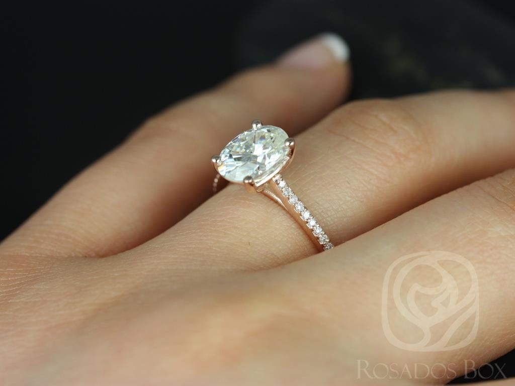 2ct Blake 9x7mm 14kt Moissanite Diamonds Oval Solitaire with Accents Ring by Rosados Box