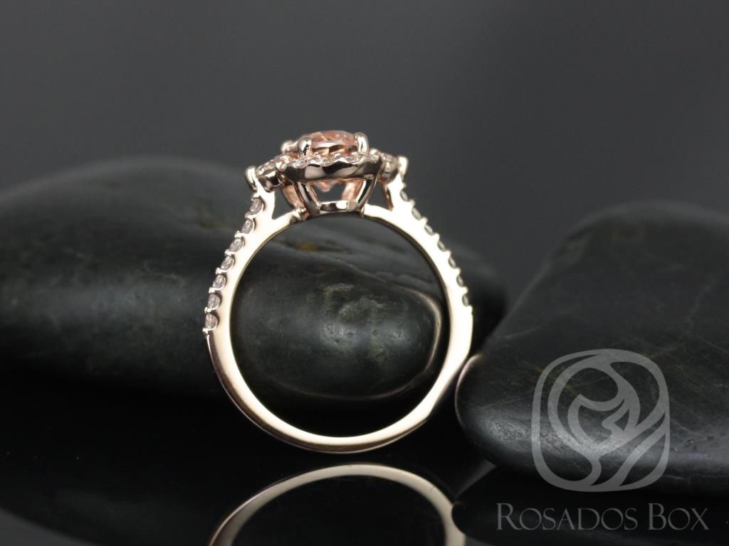 Bridgette 8x6mm 14kt Morganite and Diamonds Unique Halo Ring by Rosados Box