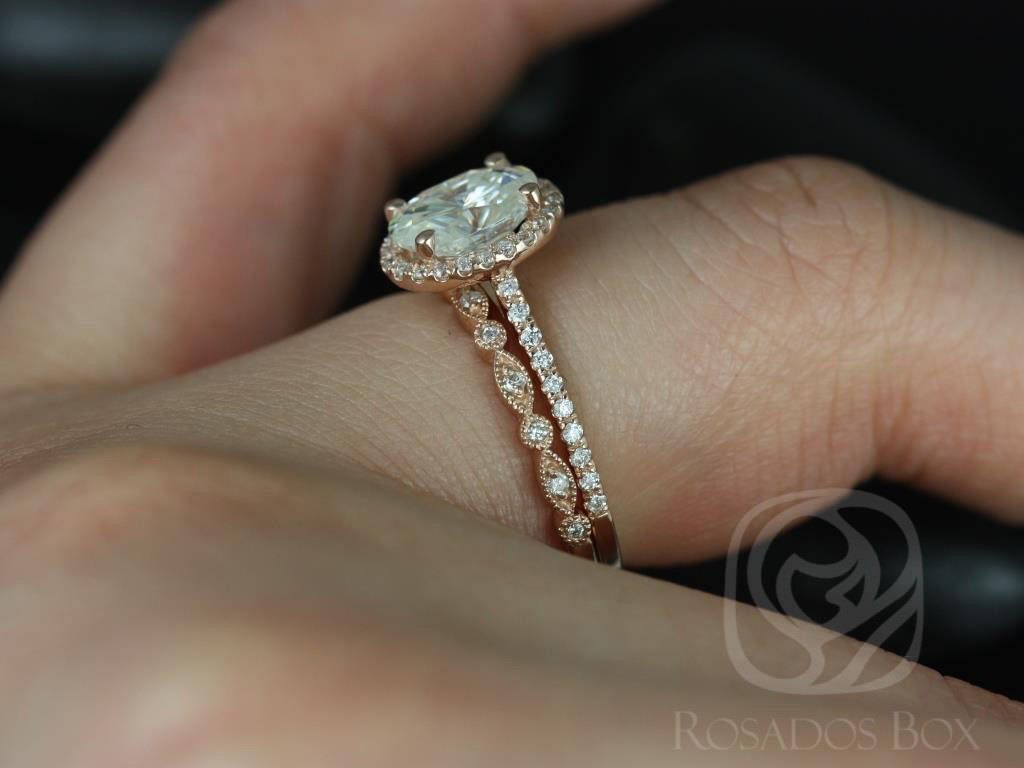 1.50ct Ready to Ship Rebecca 8x6mm & Gwen 14kt YELLOW Gold Forever One Moissanite Diamond Oval Bridal Set by Rosados Box