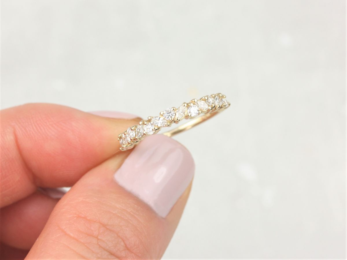 DIAMOND FREE Rosemary 14kt Gold Forever One Moissanite Dainty Cluster Ring by Rosados Box