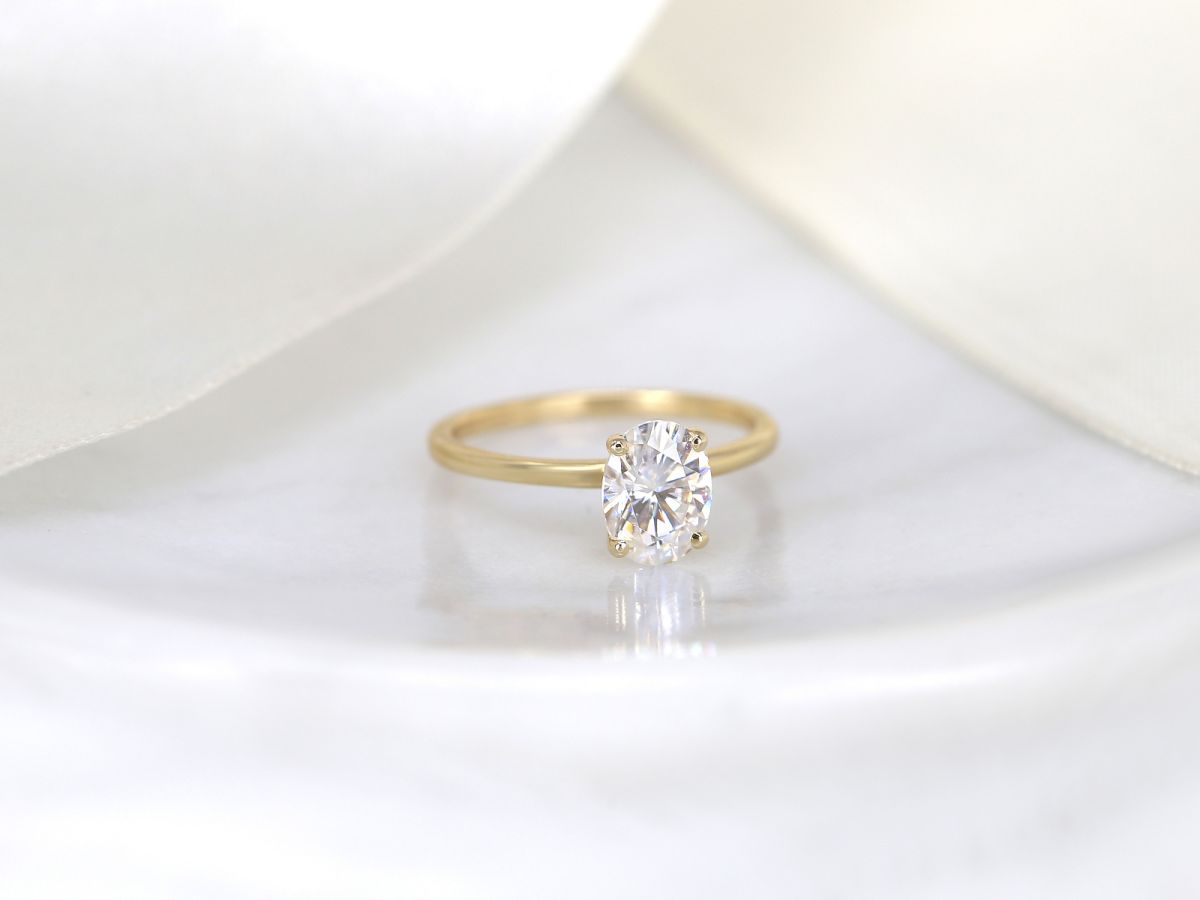 1.50ct Dakota 8x6mm 14kt Gold Forever One Moissanite Oval Solitaire Ring by Rosados Box