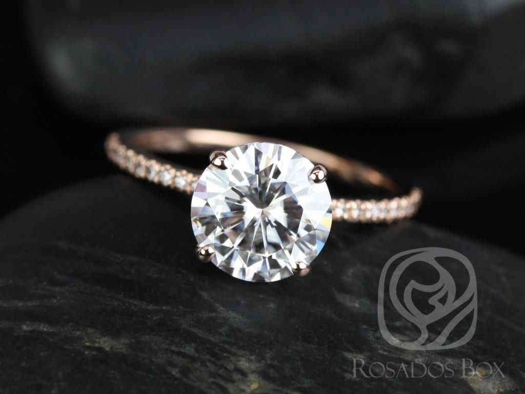 Rosados Box Dorothy 8mm 14kt Rose Gold Round Moissanite and Diamonds Non-Cathedral Classic Engagement Ring