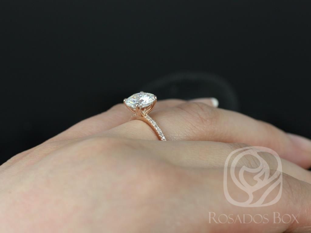 Rosados Box Dorothy 8mm 14kt Rose Gold Round Moissanite and Diamonds Non-Cathedral Classic Engagement Ring