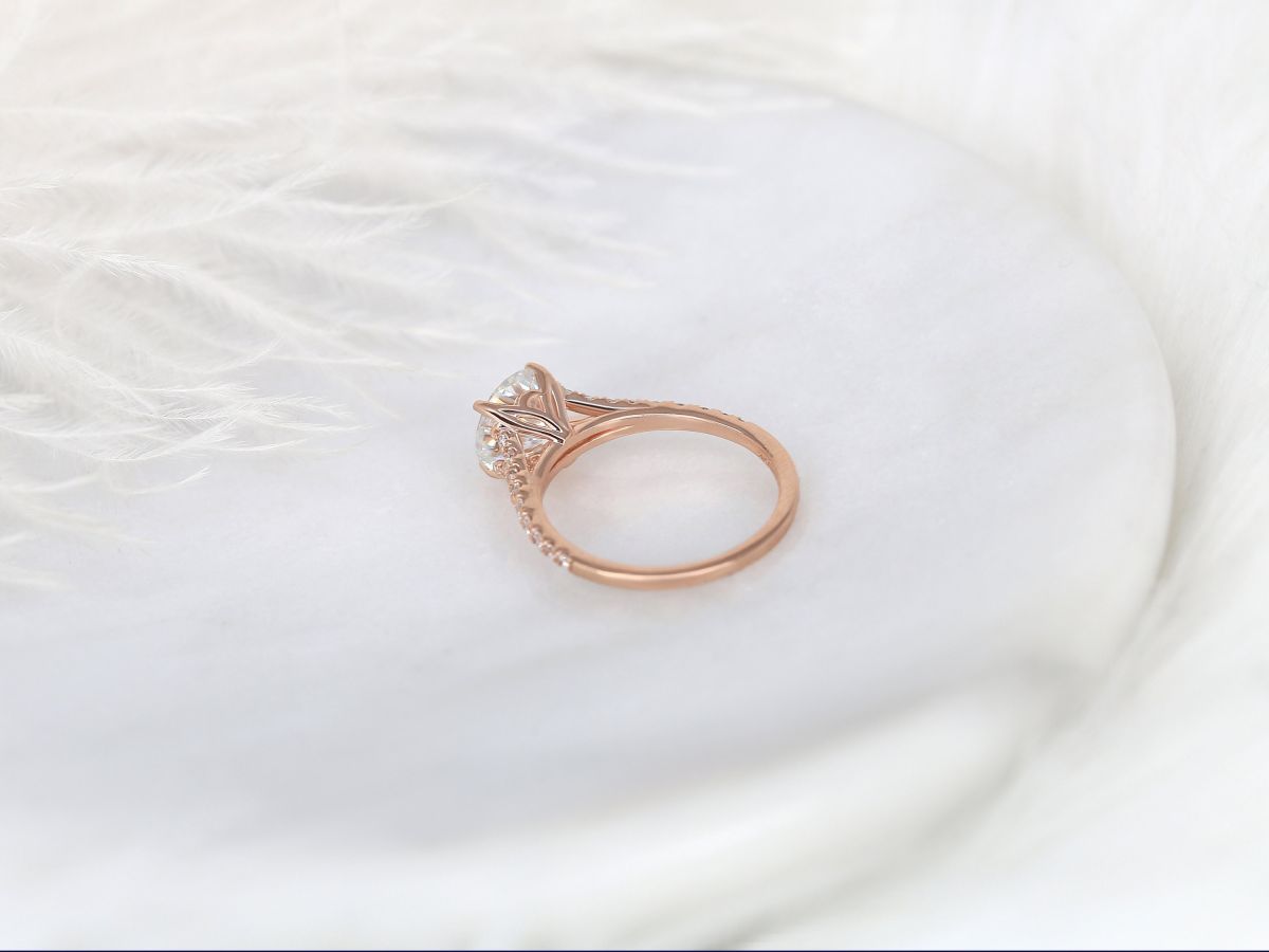 2ct Lotus 8mm 14kt Gold Moissanite Diamond Dainty Mermaid Split Round Engagement Ring