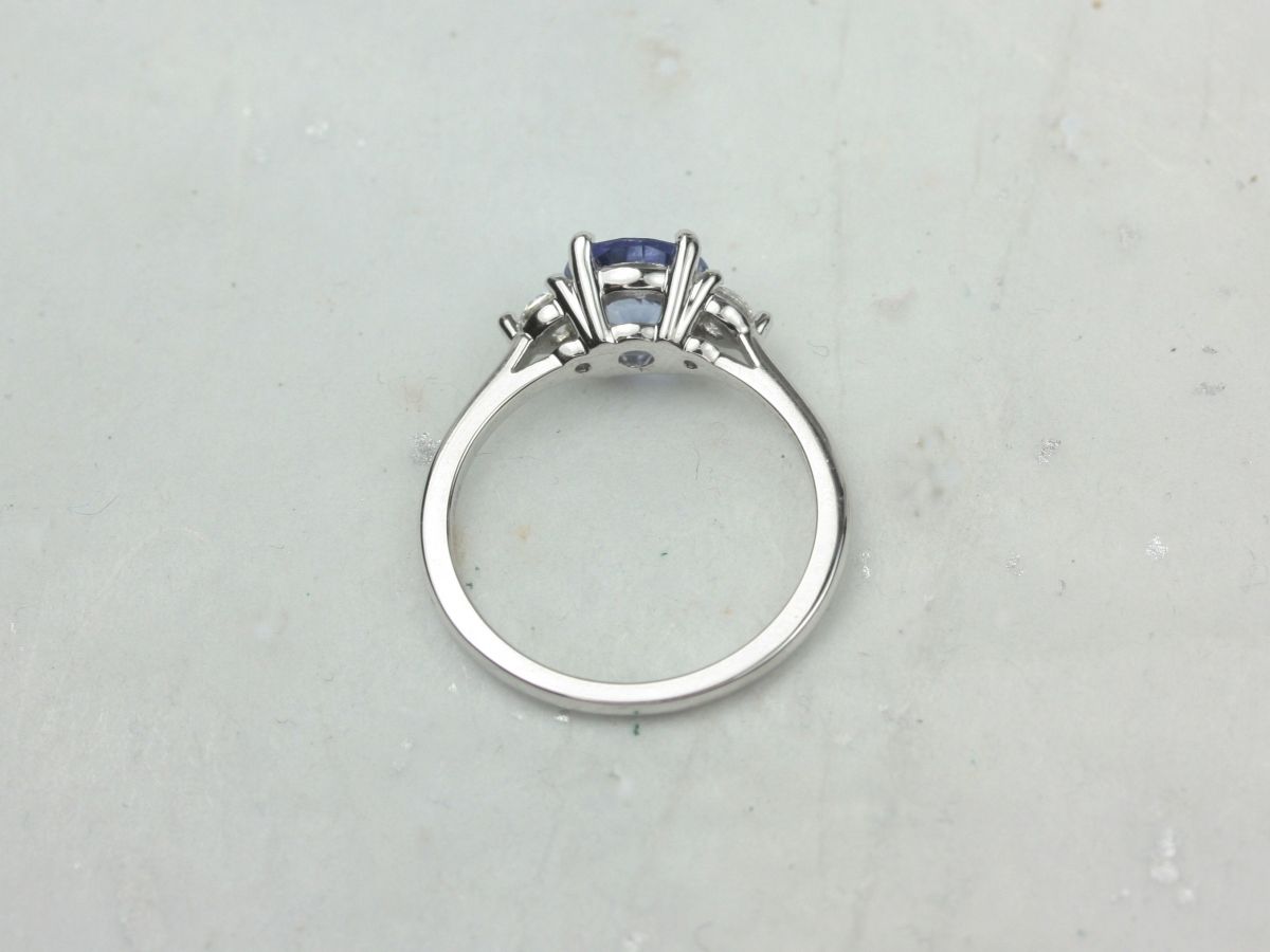 1.39ct Ready to Ship Colette 14kt White Gold Lilac Cornflower Blue Sapphire Diamond Round Three Stone Ring