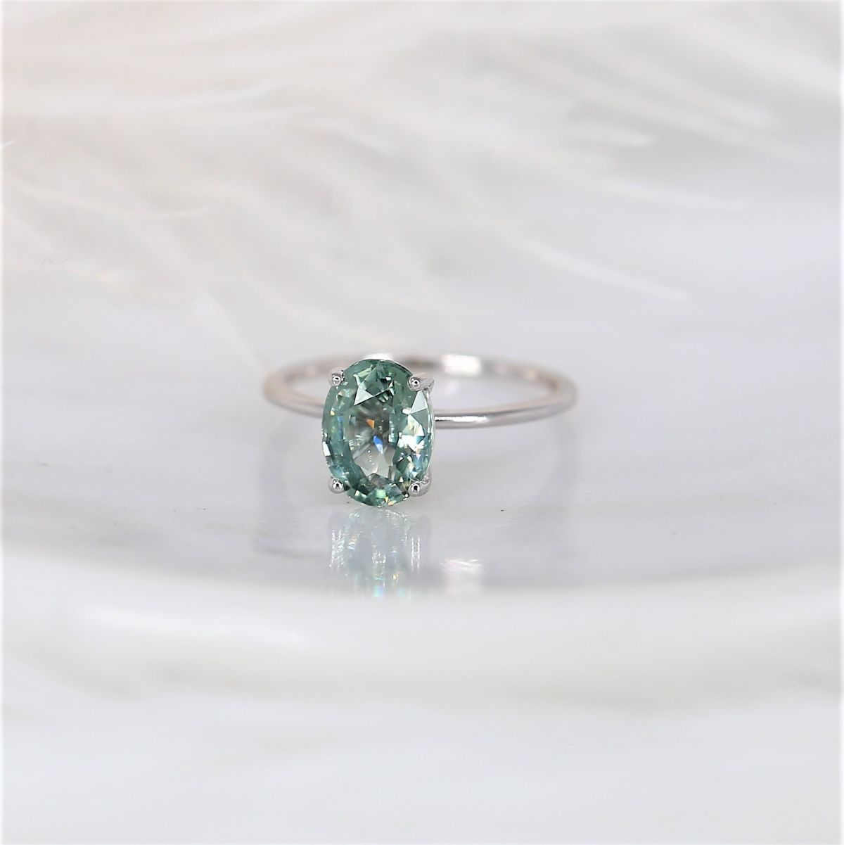 2.45ct Layla 14kt White Gold Winter Mint Teal Sapphire Oval Solitaire Engagement Ring Rosados Box
