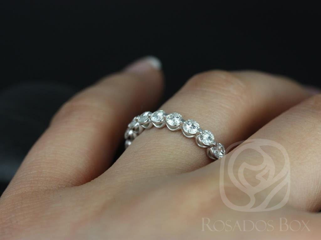 Ready to Ship DIAMOND FREE Haylie 3mm 14kt YELLOW Gold Scooped & Scalloped Forever One Moissanite HALFWAY Eternity Band Ring,Rosados Box
