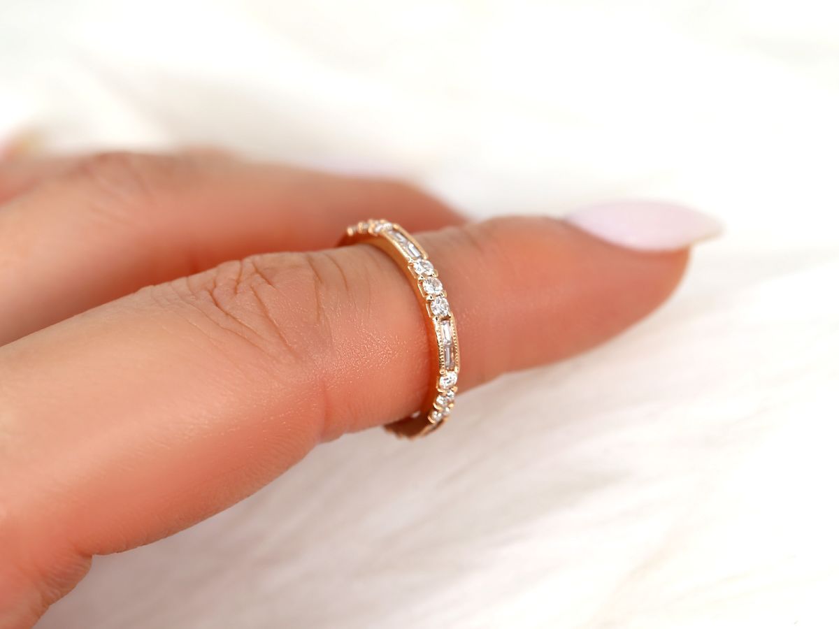Ready to Ship Gabriella 14kt WITH Milgrain Round Baguette Diamond ALMOST Eternity Ring