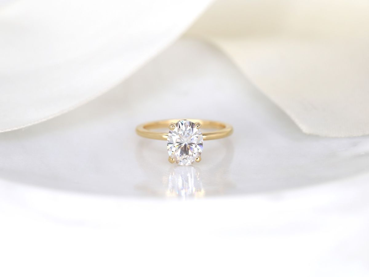 2ct Harper 9x7mm 14kt Yellow Gold Moissanite Diamond Basket Oval Solitaire Ring