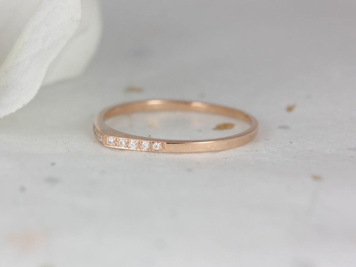 Rosados Box Ultra Petite Edo DIA 14kt Solid Gold Diamonds Open Guitar Pick Dainty Unique Stacking Ring