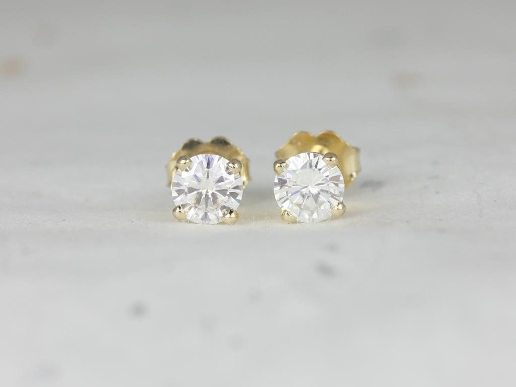 Rosados Box Ready to Ship 4mm Moissanite Classic Studs 14kt WHITE Gold 4-Prong Earrings (Basics Collection)