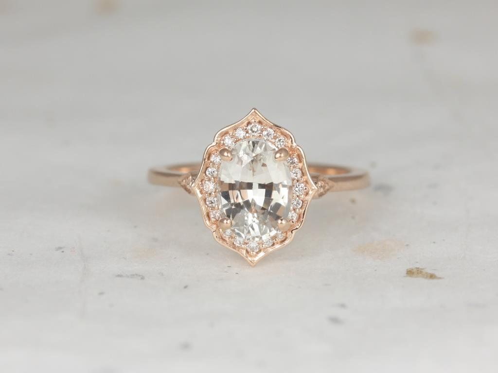 2.31ct Ready to Ship Mae 14kt Rose Gold WITHOUT Milgrain Peach Champagne Sapphire Diamond Unique Halo Ring