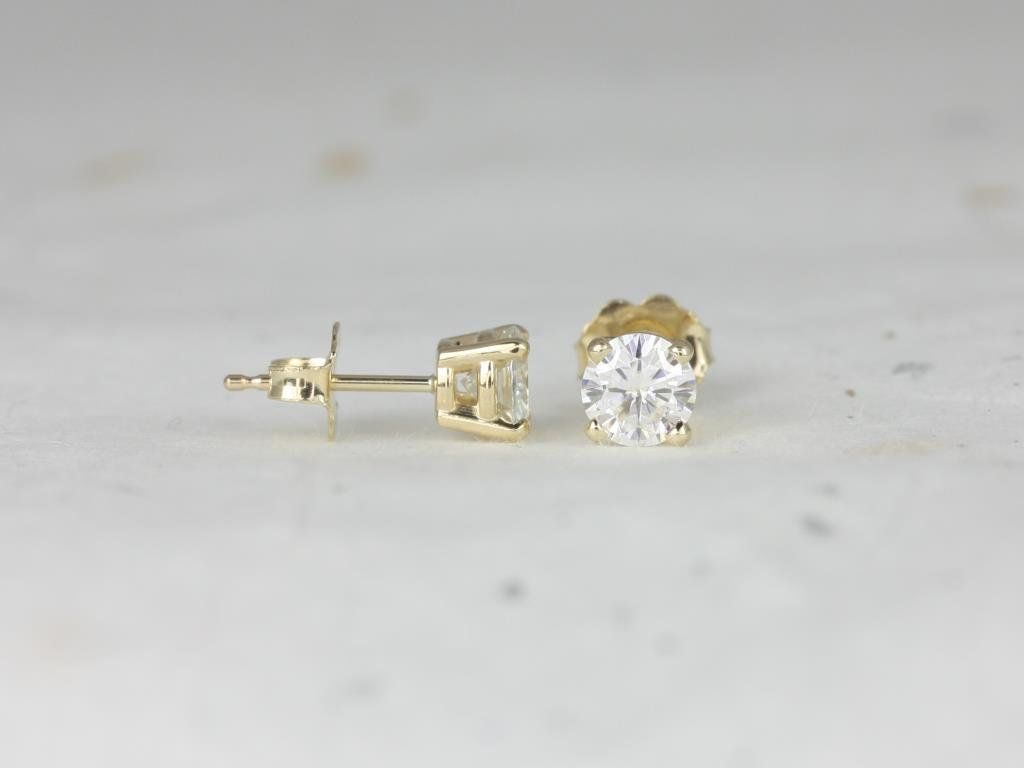 Rosados Box Ready to Ship 4mm Moissanite Classic Studs 14kt WHITE Gold 4-Prong Earrings (Basics Collection)
