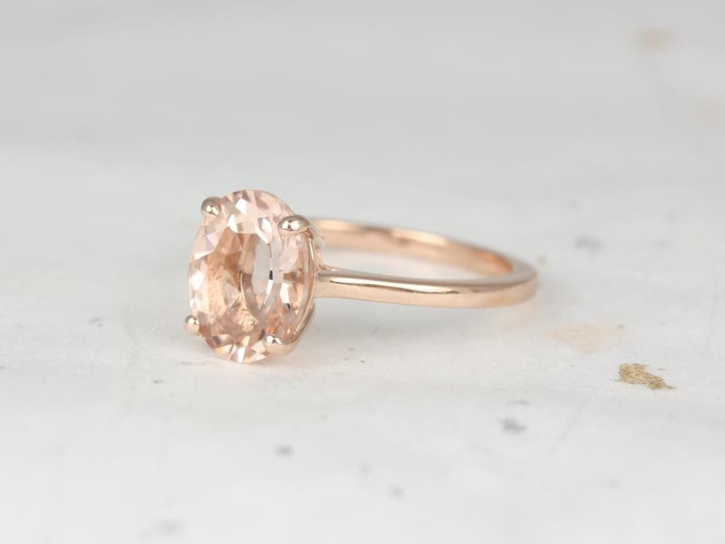 Rosados Box Delia 10x8mm 14kt Rose Gold Oval Morganite Extra Low Thin Skinny Engagement Ring