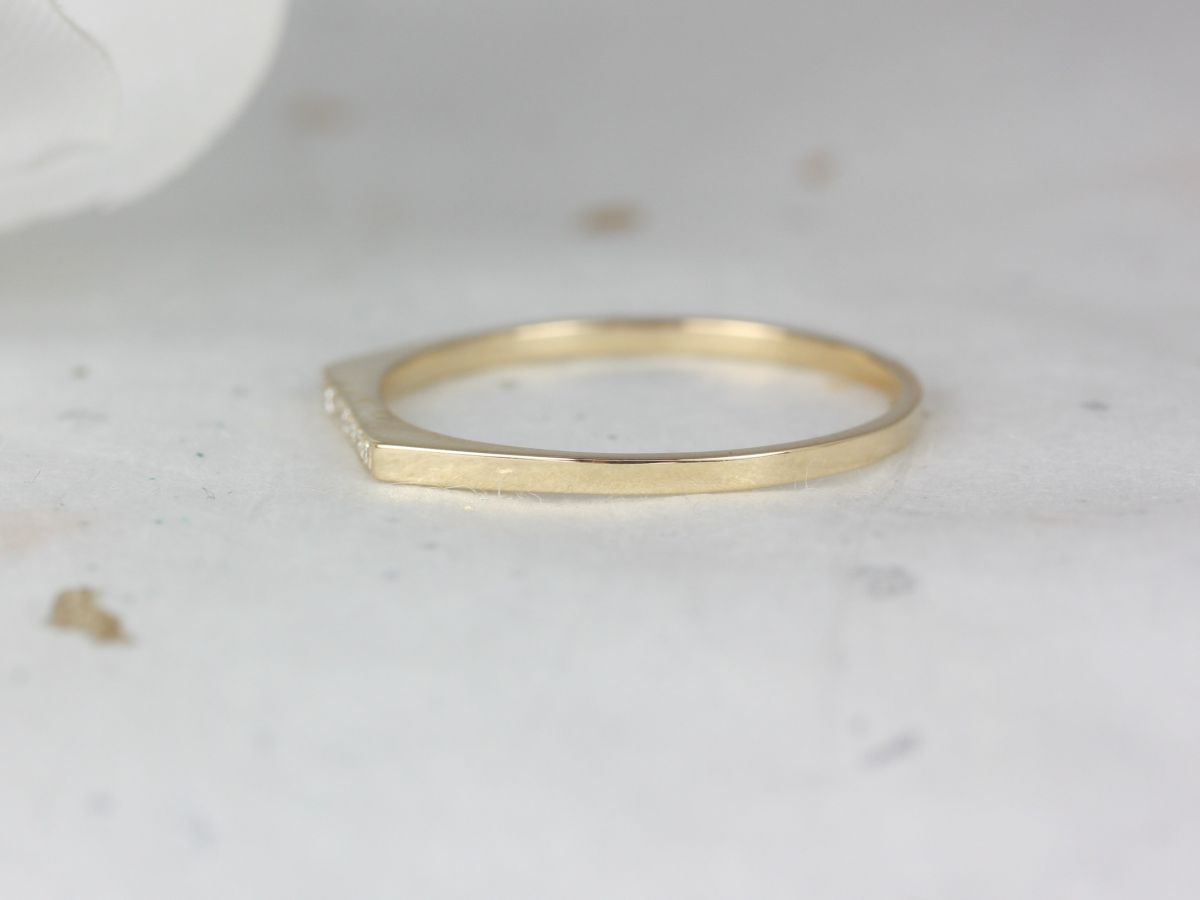 Rosados Box Ultra Petite Everly DIA 14kt Solid Gold Diamond Flat Top Unique Dainty Stacking Ring