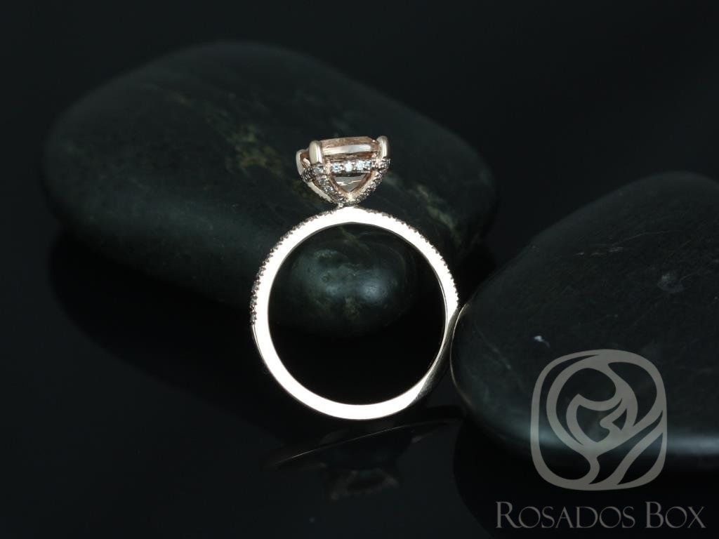 Rosados Box Ready to Ship Heidi 8mm 14kt Rose Gold Cushion Morganite and Diamond Basket Engagement Ring