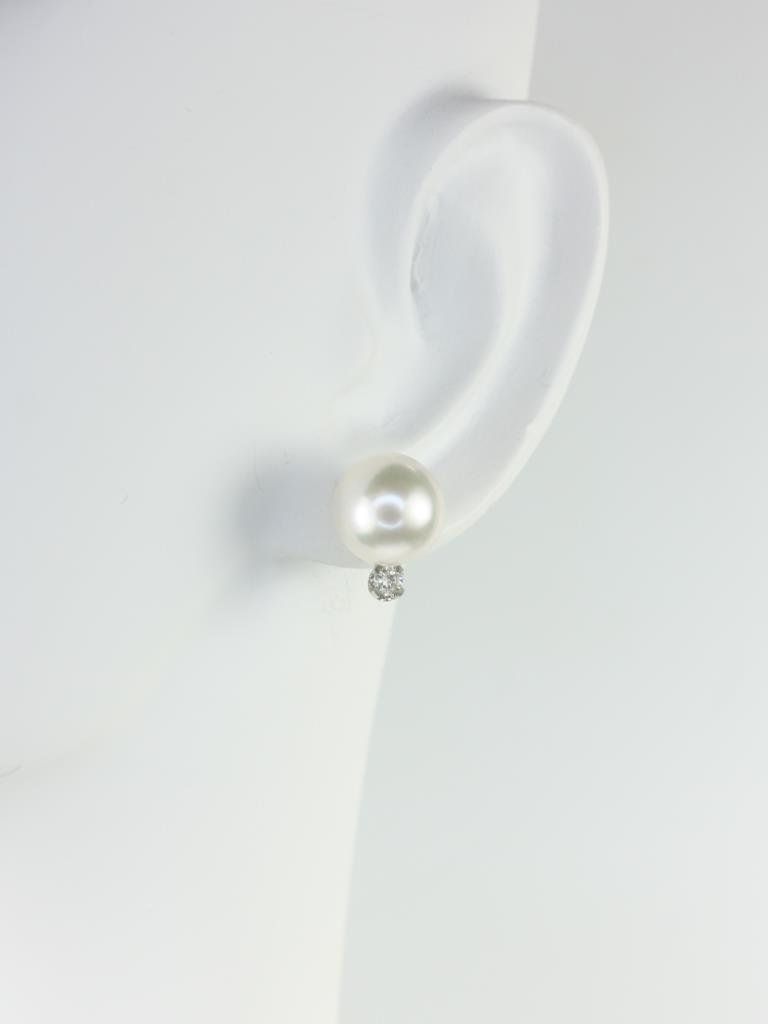 Rosados Box Ready to Ship Cultured Pearl Akoya 8-8.5mm & Diamond 14kt White Gold Classic Stud Earrings (Basics Collection)