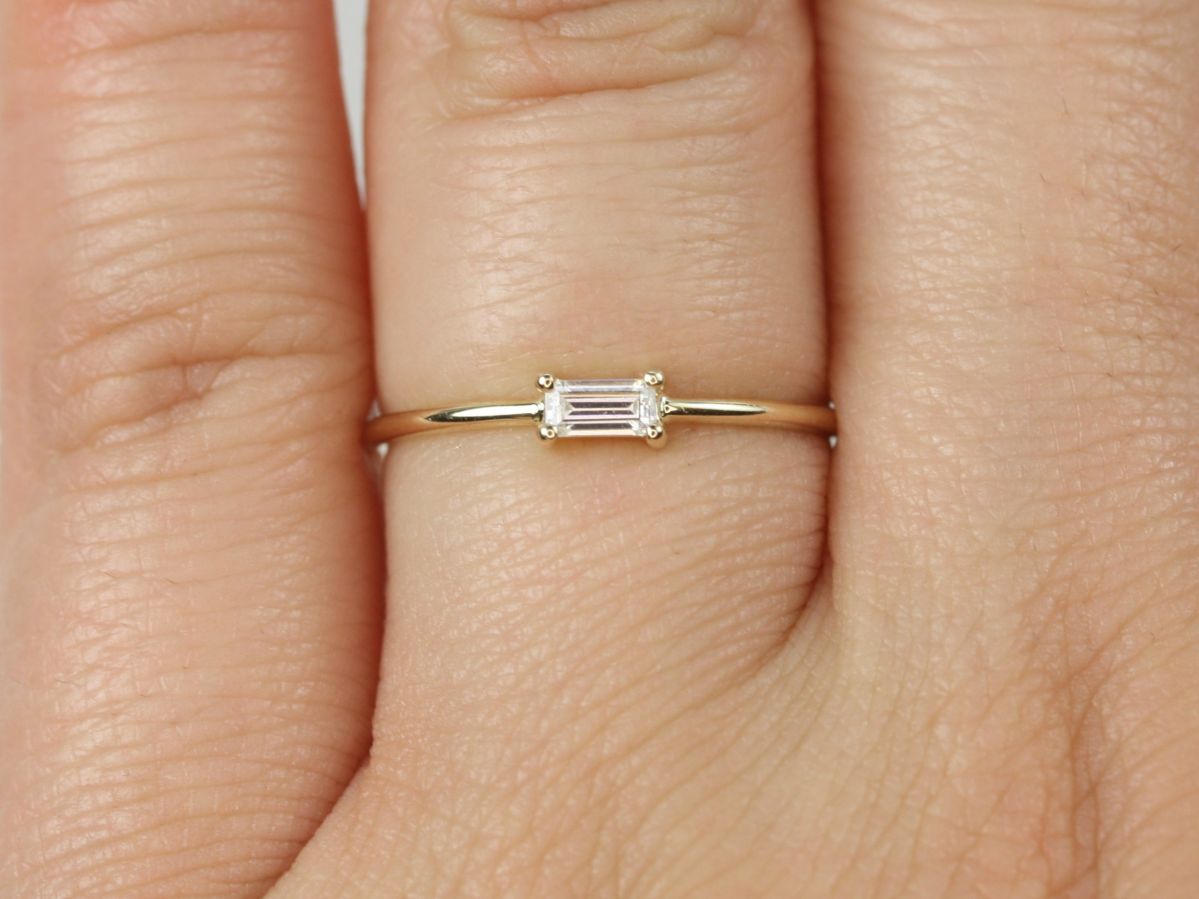 Rosados Box Ultra Petite Betty 14kt Solid Gold Forever One Moissanite Baguette Dainty Ring