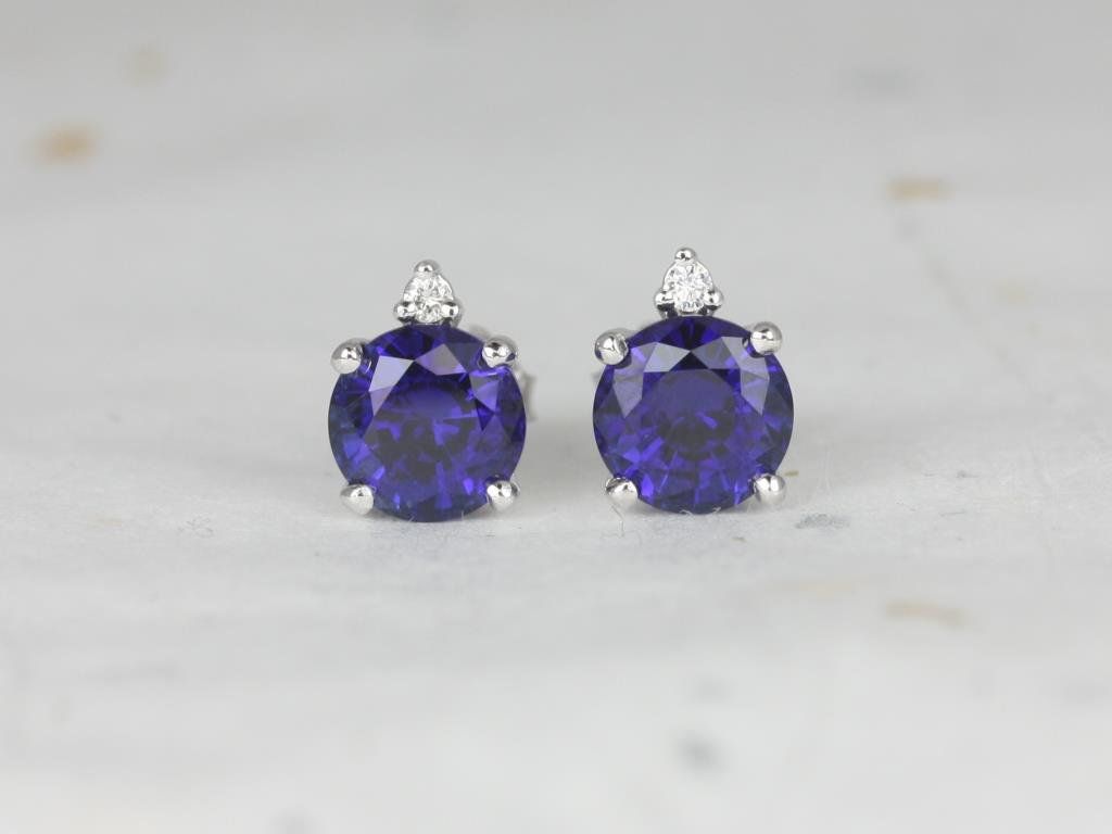 Rosados Box Nicole 14kt Gold Round Blue Sapphire and Diamond Stud Earrings