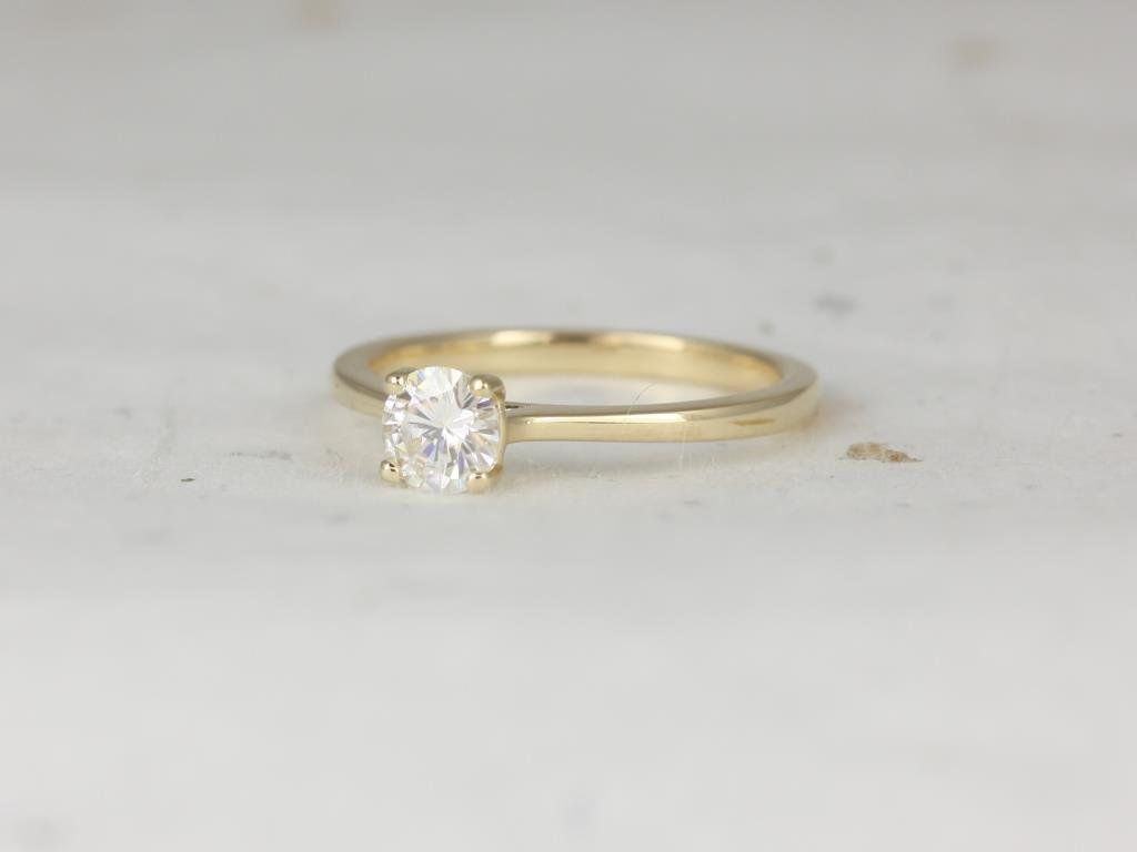 Rosados Box Skinny Flora 6mm 14kt Yellow Gold Round Forever One Moissanite Thin Cathedral Solitaire Engagement Ring
